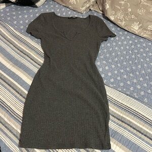 SHEIN slim grey fitted dress with a V neck